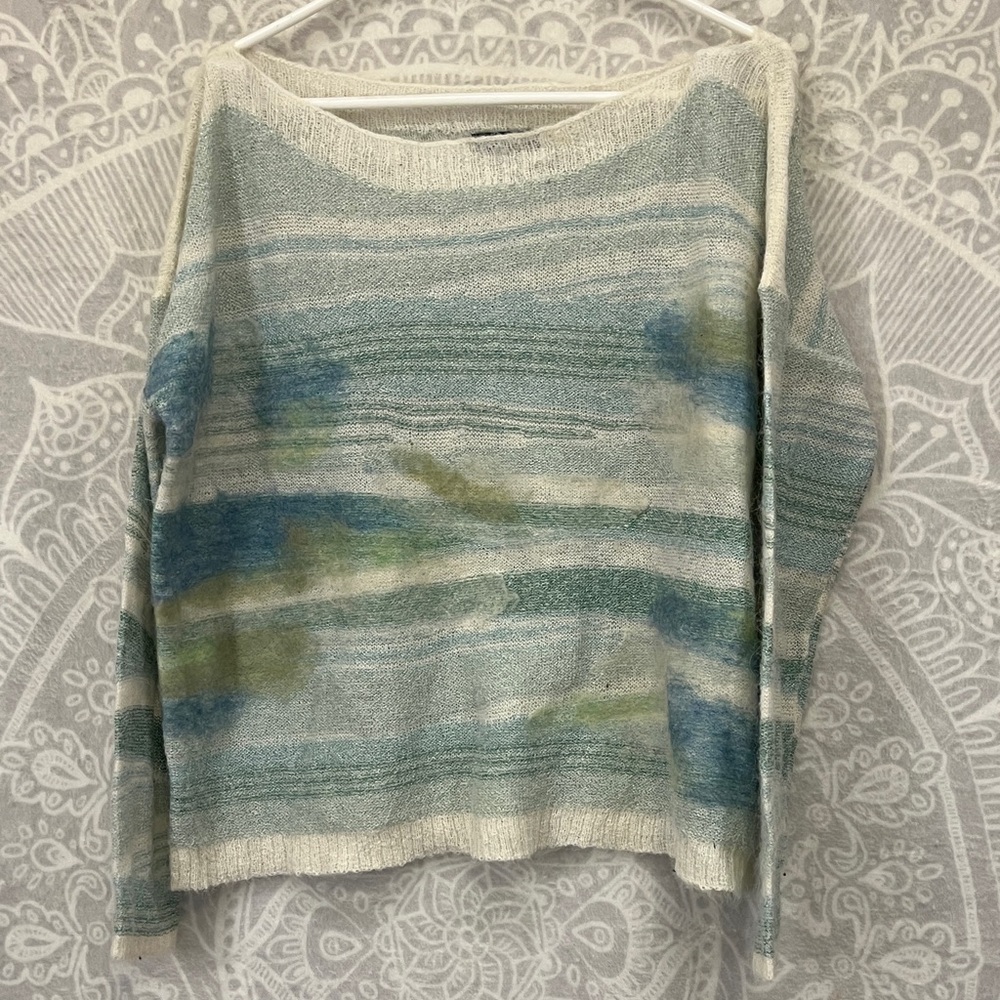 Elegant Blue & Green Women's Sweater Art to wear no size tag s-xl oversized l m